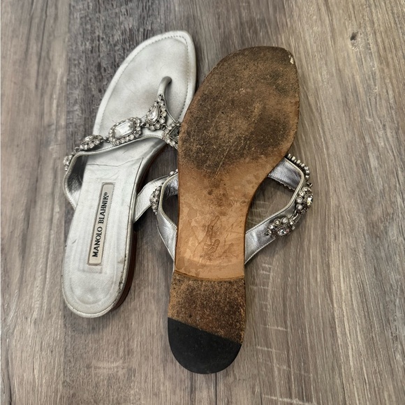 Manolo Blahnik Leather Crystal Embellishments Slides - Picture 5 of 6